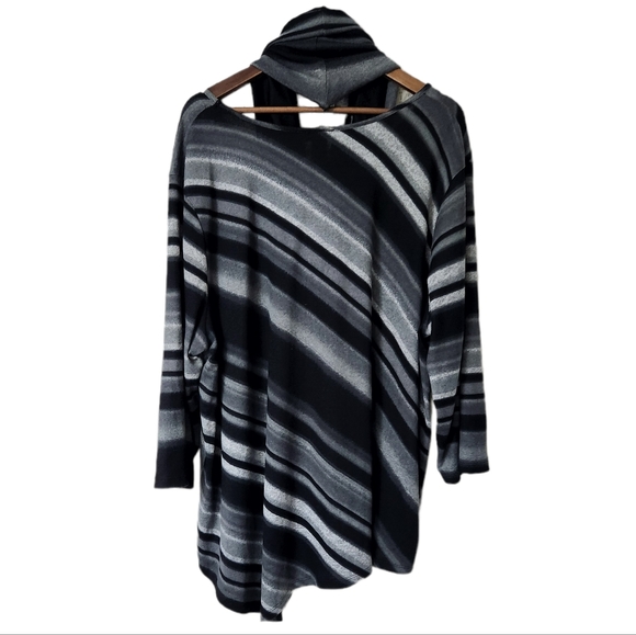 Diagonal Stripe Asymmetric Long Sleeve Sweater w/ Infinity Scarf | Cathe… - Picture 8 of 9